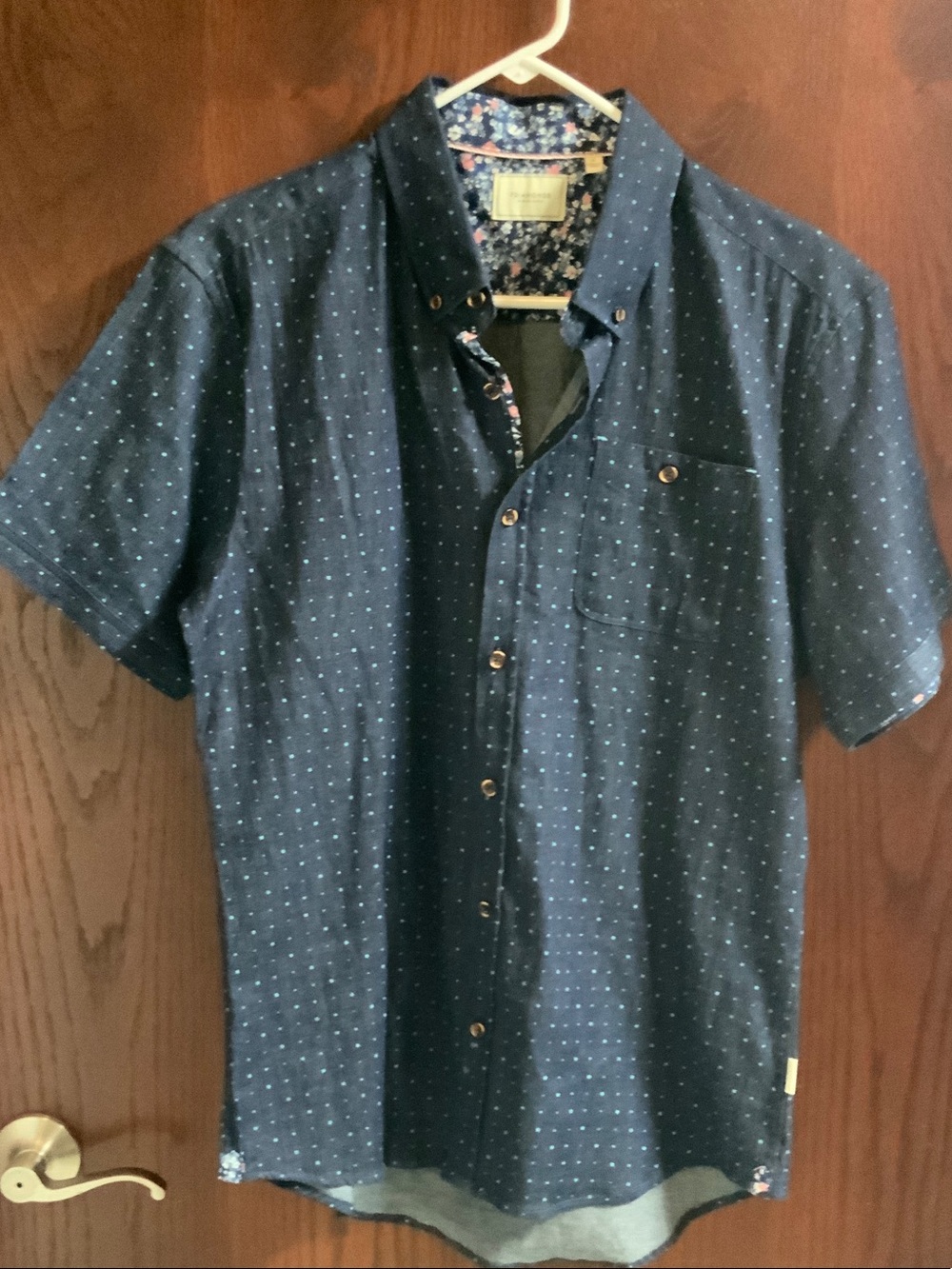 7 Diamonds Navy Short-Sleeve Dot Button-Down Shirt
